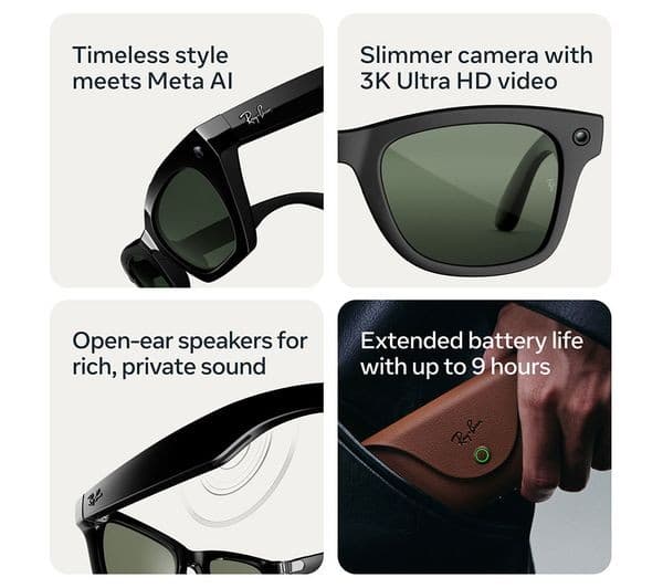 Meta Ray-Ban Wayfarer Gen 3 AI Smart Glasses Shiny Black with Grey Transitions Lenses - Image 4
