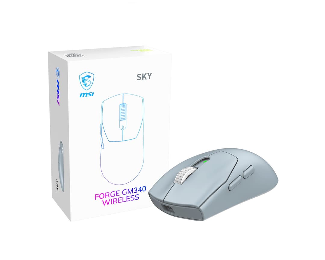 MSI FORGE GM340 Wireless Gaming Mouse, 12000 DPI, 2.4GHz + Bluetooth, 57g - Sky - Image 1