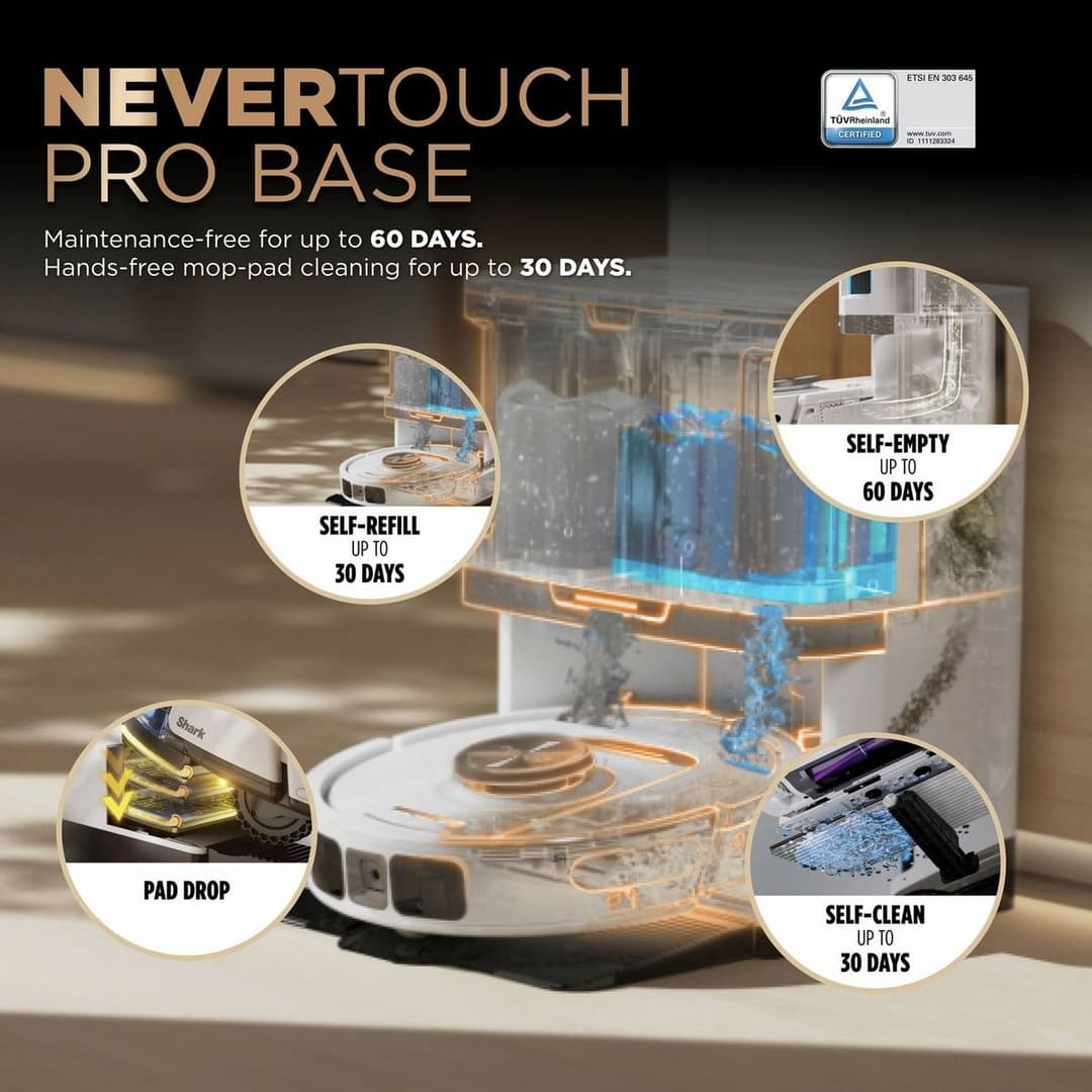 Shark PowerDetect Never Touch Pro RV2800ZEUKWH 2-in-1 Robot Vacuum Cleaner & Mop - White - Image 3