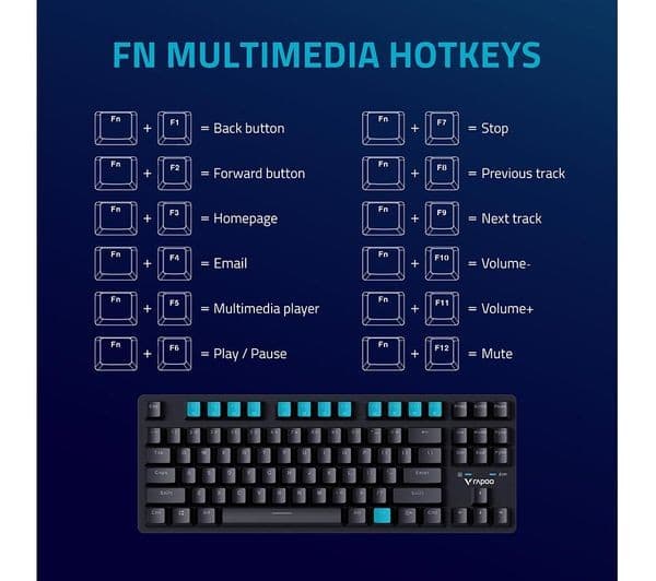 RAPOO V500PRO 2.4 TKL Wireless Mechanical Gaming Keyboard - Black - Image 4
