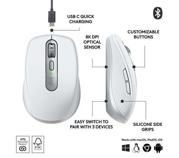 Logitech MX Anywhere 3S Wireless Mouse - Pale Grey - Image 7