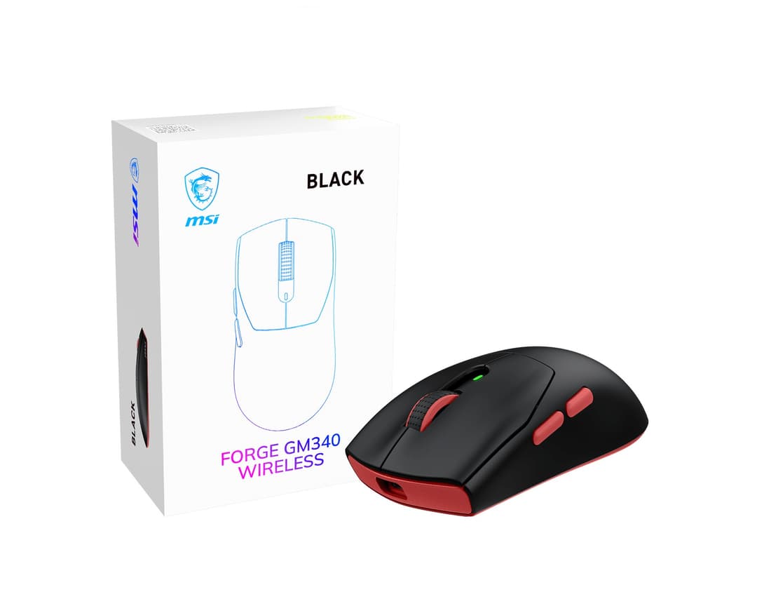 MSI FORGE GM340 Wireless Gaming Mouse, 12000 DPI, 2.4GHz + Bluetooth, 57g - Black - Image 1