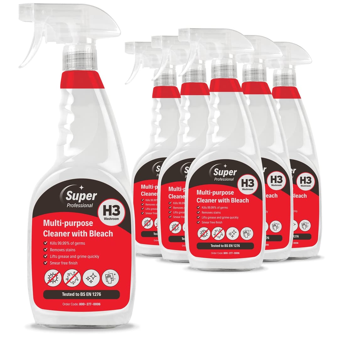 Super Professional Multipurpose Cleaner With Bleach 750ml x 6 – H3 Kills 99.99% of Germs - Image 1