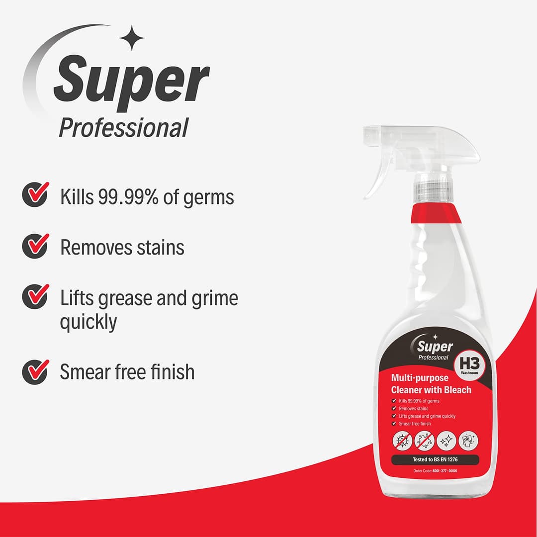 Super Professional Multipurpose Cleaner With Bleach 750ml x 6 – H3 Kills 99.99% of Germs - Image 4