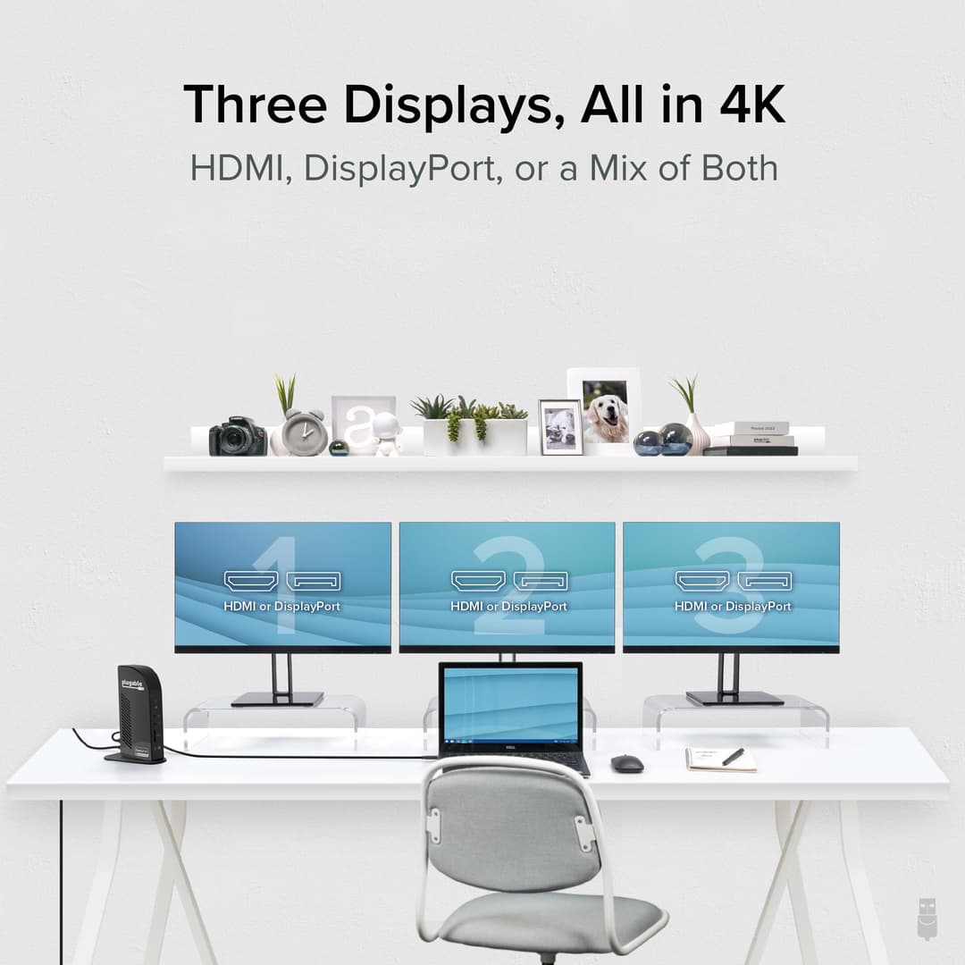Plugable Technologies 4K USB C Docking Station Triple Monitor with 100W Power Delivery, USB C Dock for Thunderbolt 3 / 4, and USB-C Windows and Mac (3x HDMI and 3x DisplayPort, 1x USB-C, 4x USB 3.0, SD Card Reader) - Image 3