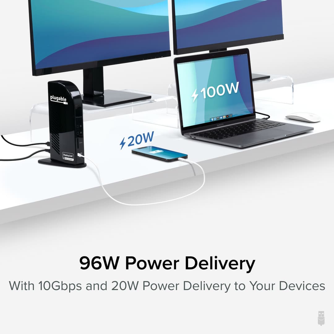 Plugable Technologies 4K USB C Docking Station Triple Monitor with 100W Power Delivery, USB C Dock for Thunderbolt 3 / 4, and USB-C Windows and Mac (3x HDMI and 3x DisplayPort, 1x USB-C, 4x USB 3.0, SD Card Reader) - Image 4