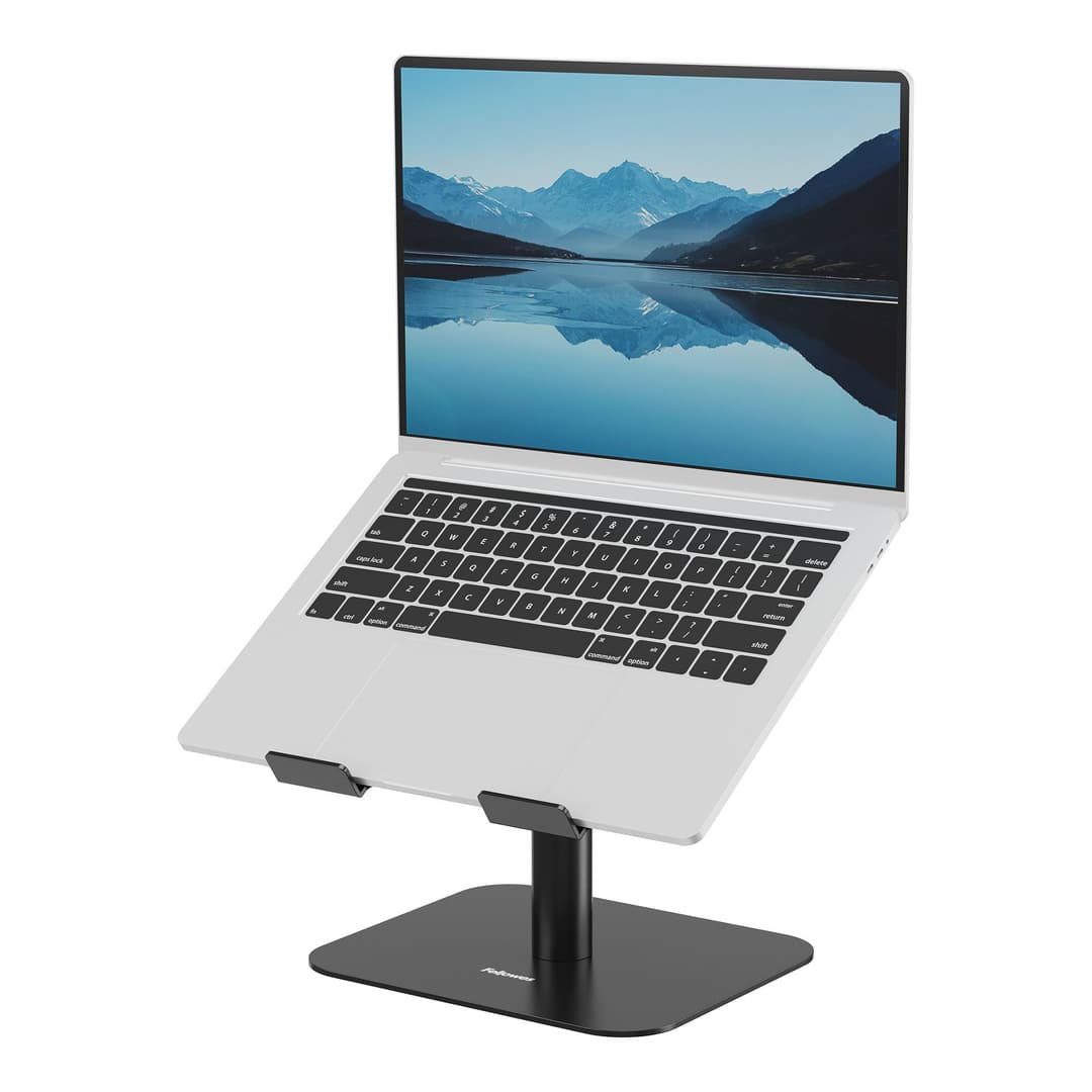 Fellowes Alumia Laptop Riser Desk Based Laptop Stand Max Size 15 inch Max Weight 5kg Black - Image 1