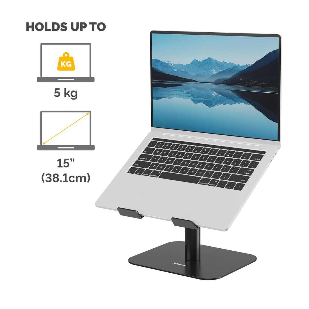 Fellowes Alumia Laptop Riser Desk Based Laptop Stand Max Size 15 inch Max Weight 5kg Black - Image 3