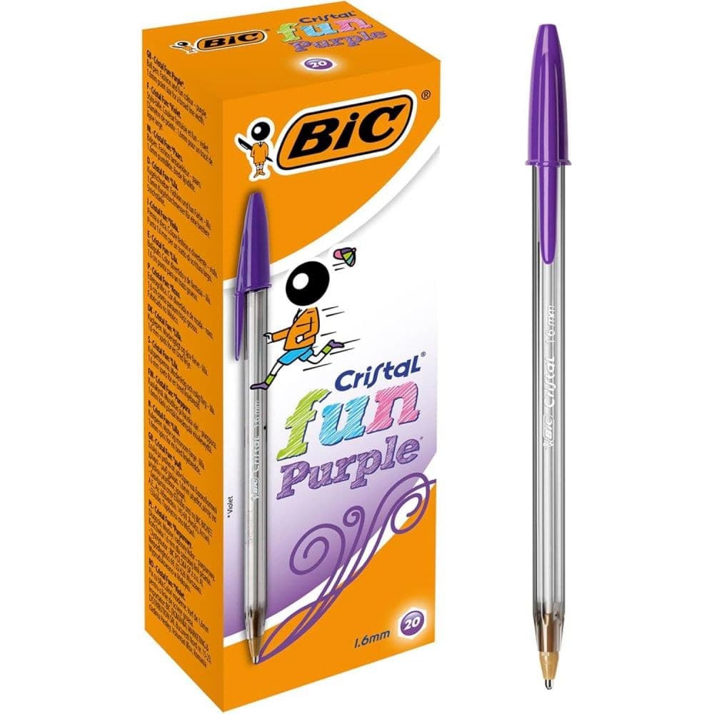 Bic Pack of 20 Cristal Fun Purple Ballpoint Pen 1.6mm Tip - Image 1