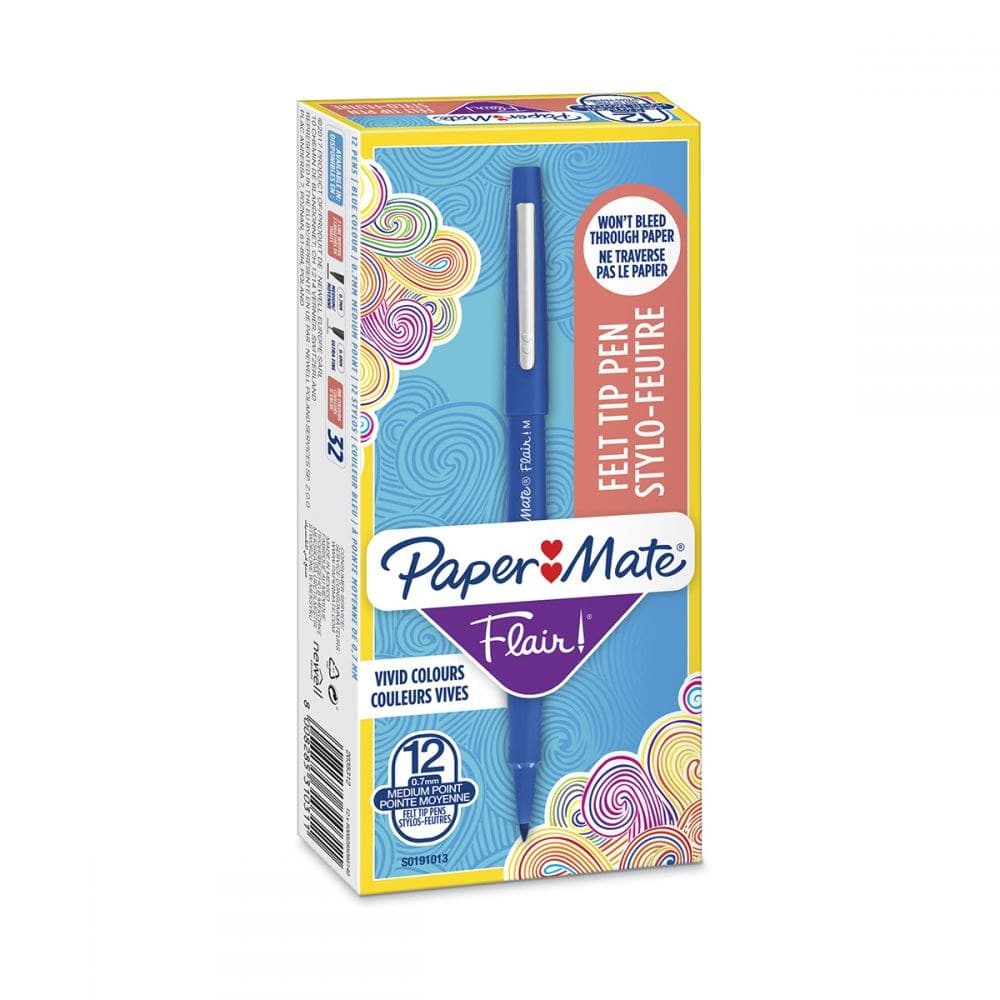 Paper Mate Flair Felt Tip Pen Medium Box of 12 - Blue