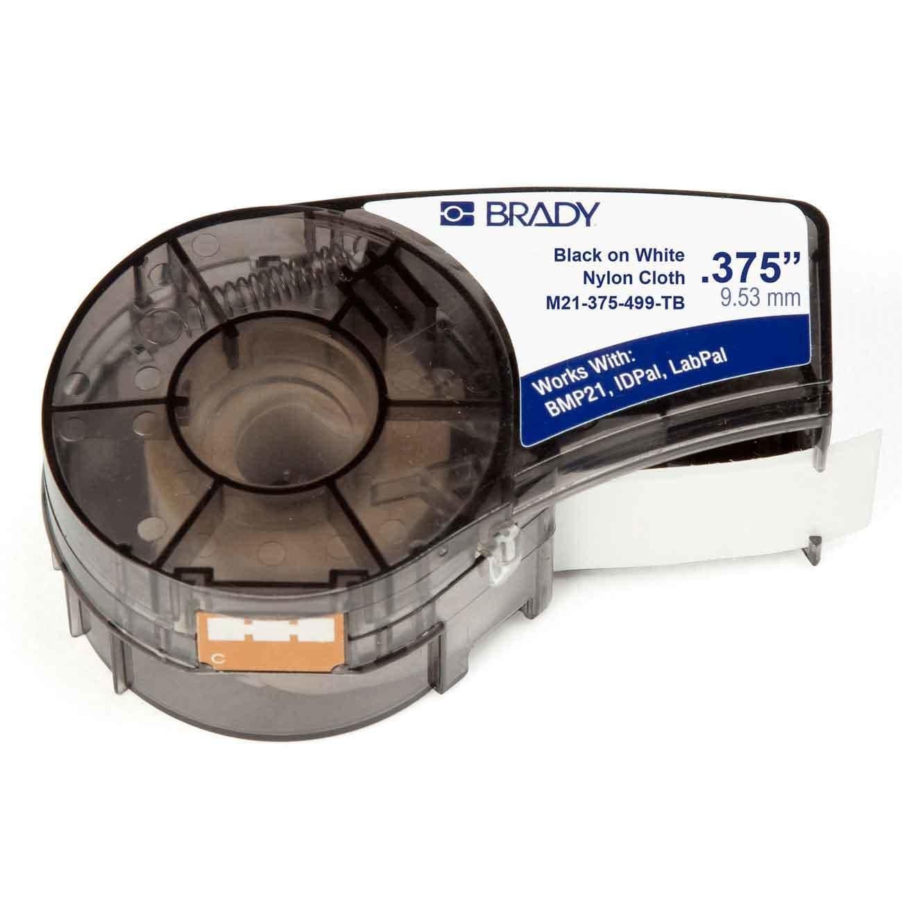 Brady M21-375-499-TB Nylon Cloth Label Tape 9.53mm x 4.88m Black on White for M210/M211/BMP21-PLUS/BMP21