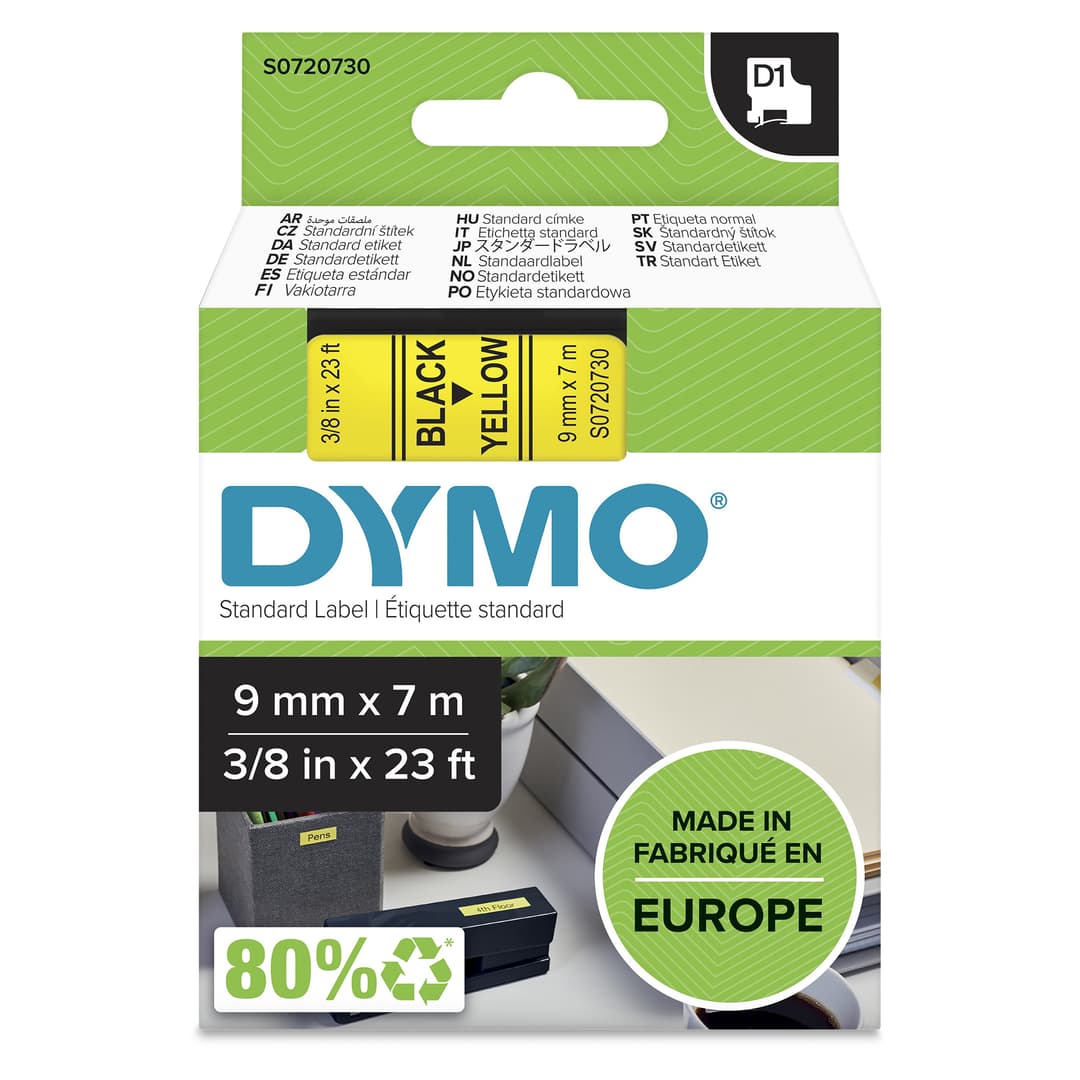 DYMO Authentic D1 Labels | Black Print on Yellow Tape | 9 mm x 7 m | Self-Adhesive Labels for LabelManager Label Makers | Made in Europe - Image 1