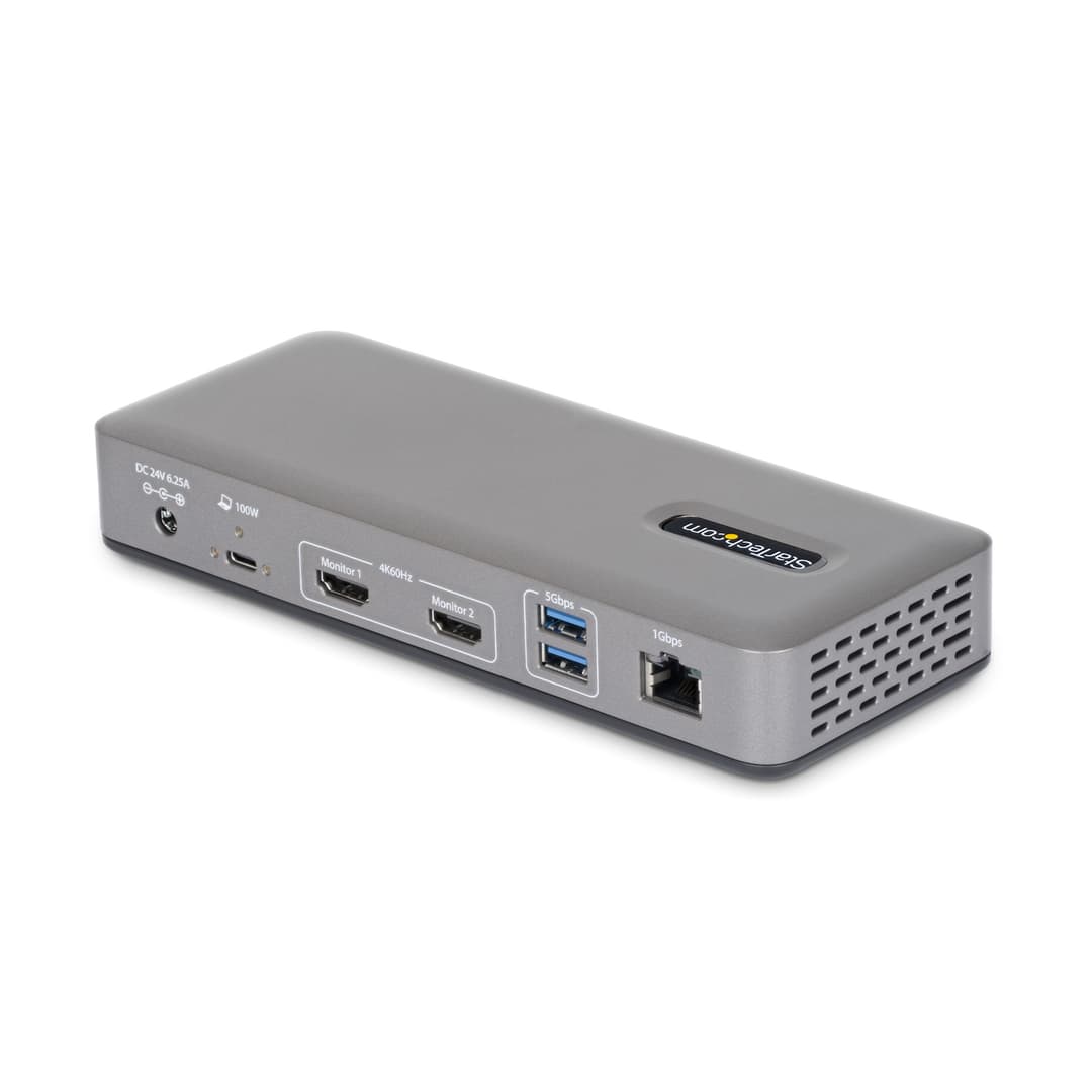 StarTech.com Dual-Monitor USB-C Docking Station, HDMI, 4K 60Hz, 100W Laptop Charging, 1GbE, Driverless, Multi-Monitor Dock For Windows - Image 2