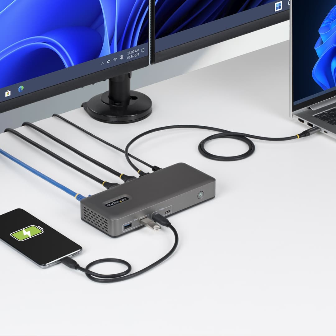 StarTech.com Dual-Monitor USB-C Docking Station, HDMI, 4K 60Hz, 100W Laptop Charging, 1GbE, Driverless, Multi-Monitor Dock For Windows - Image 3