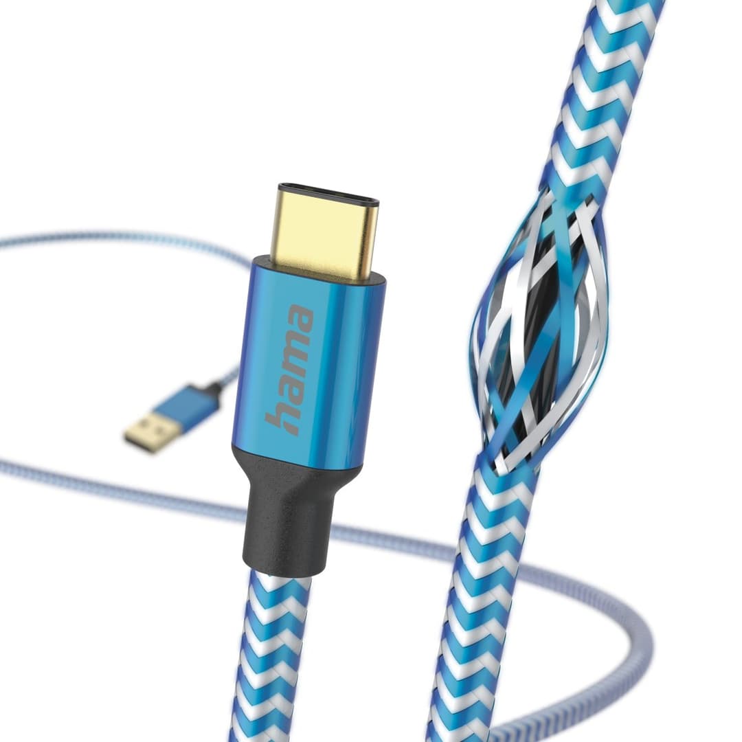 Hama Reflective USB-A to USB-C Charging Cable, 1.5 m, Blue - Image 4