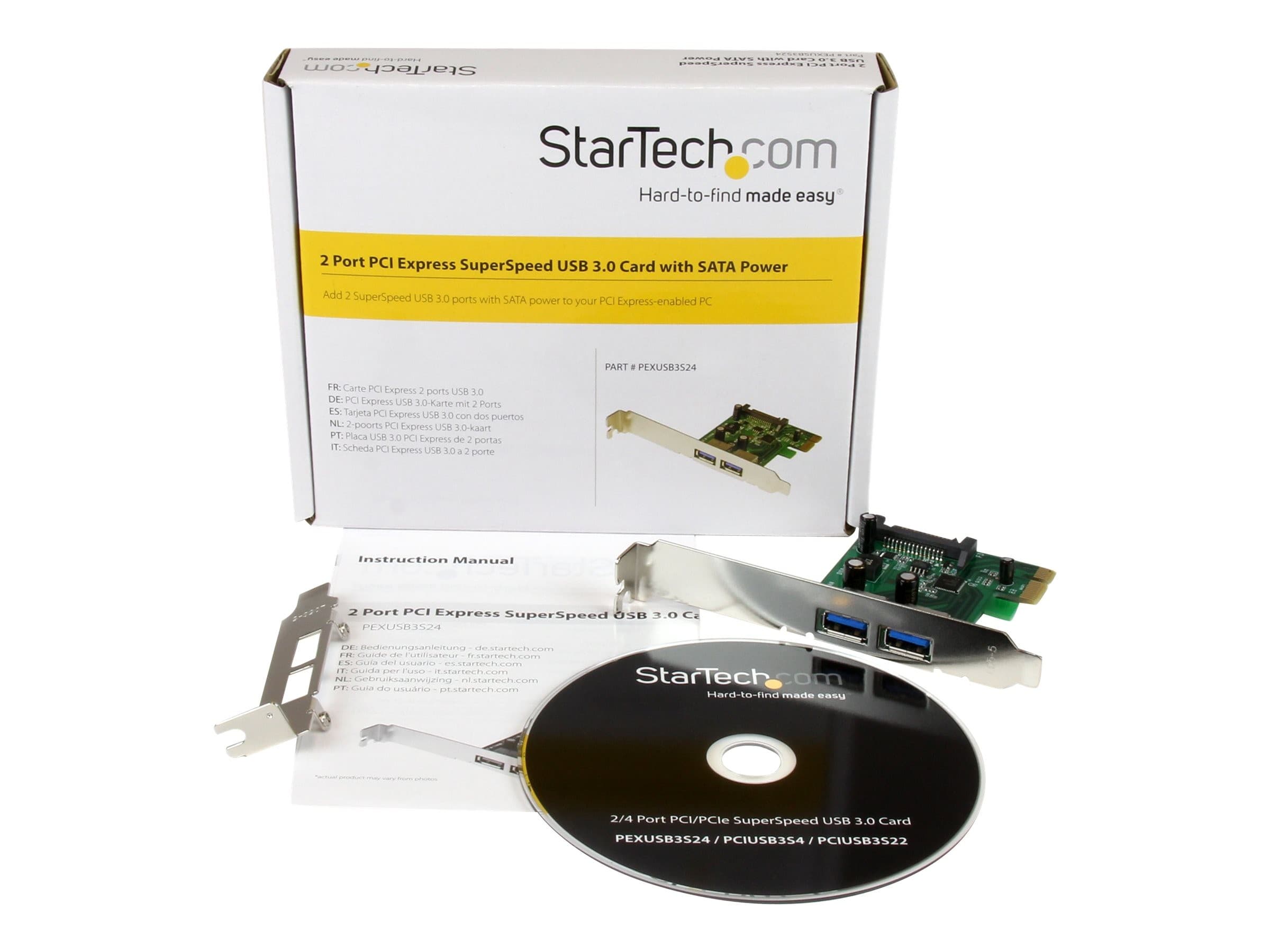 StarTech.com 2 Port PCI Express (PCIe) SuperSpeed USB 3.0 Card Adapter with UASP - SATA Power - Dual Port USB 3 PCIe Controller (PEXUSB3S24) - USB adapter - PCI Express x1 - USB 3.0 x 2