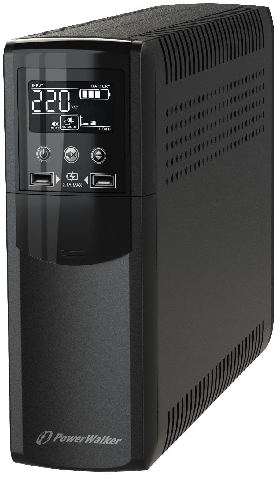 PowerWalker VI 600 CSW IEC 600VA/360W Line-Interactive Tower UPS - Pure Sine Wave, 8 x IEC C13 Outlets, LCD, 2x USB Charging - Image 1