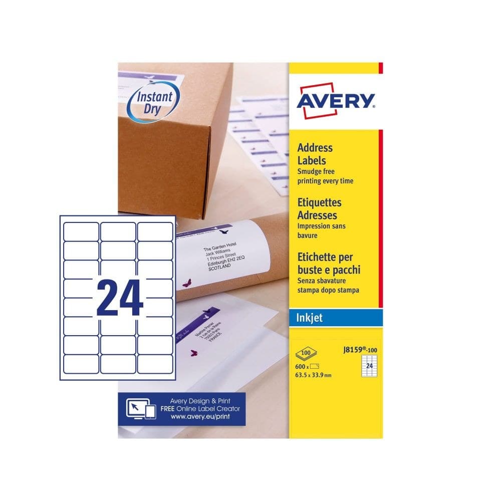 Avery J8159-100 Printable Address Labels 100 Sheets 24 Labels per Sheet