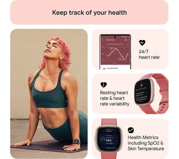 Fitbit Versa 4 Smartwatch Pink Sand - Image 3