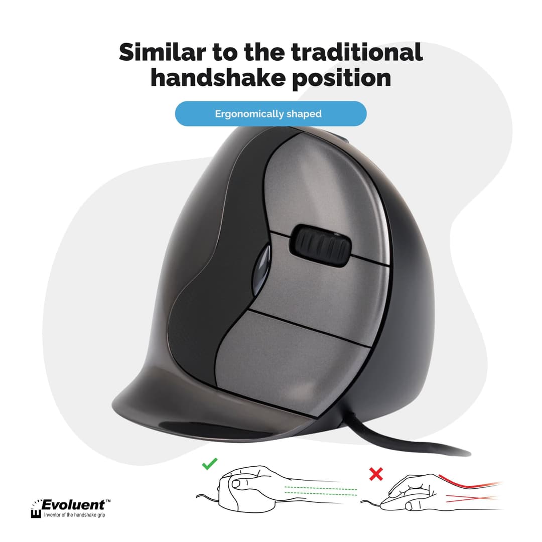 Evoluent VerticalMouse D VMDS Wired Mouse - Black / Silver - Image 2