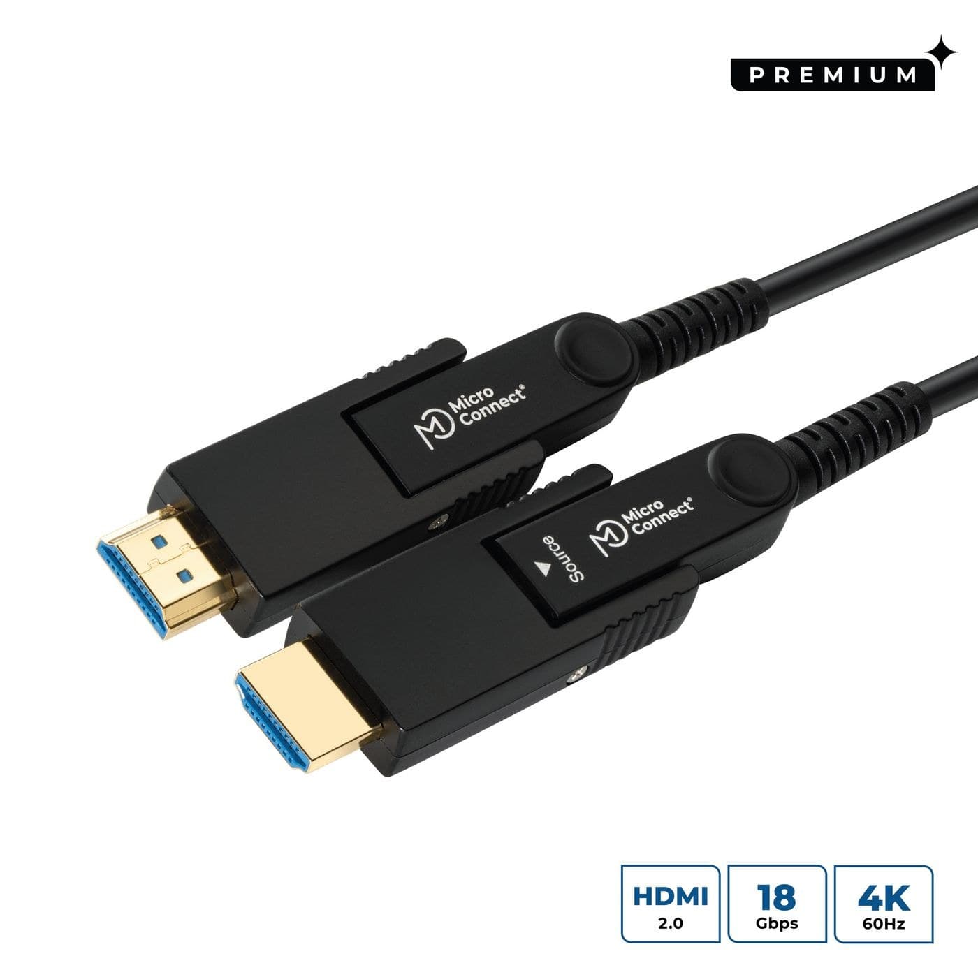 MicroConnect MC-HDMIDD-10V20DOP Premium Optic Fibre Micro HDMI (Type D) Cable 10m with 2 HDMI Type A Adapters, 4K, Black