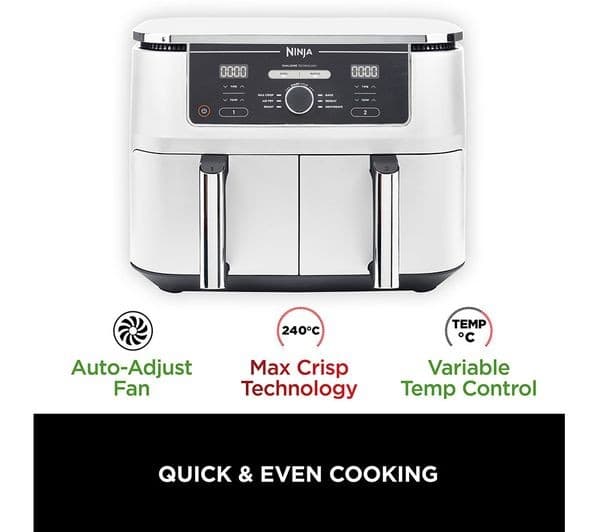 Ninja Foodi MAX Dual Zone AF400UK 9.5L 2-Drawer Air Fryer 2470W - White - Image 10