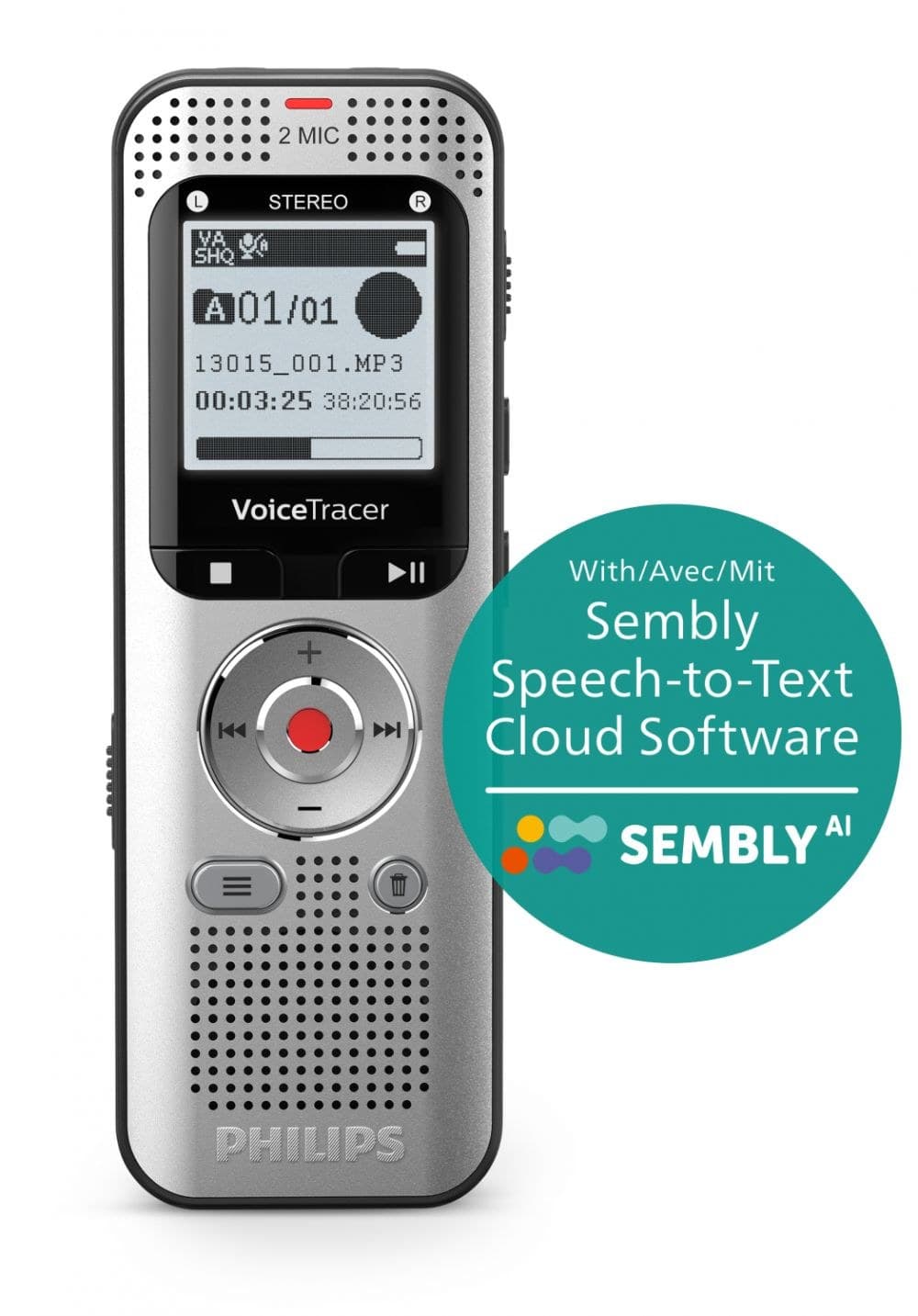 Philips DVT2015 8GB Digital Voice Tracer with SemblyAI Voucher - Image 1