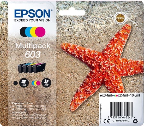 EPSON 603 Starfish Cyan, Magenta, Yellow & Black Ink Cartridges - Multipack - Image 1