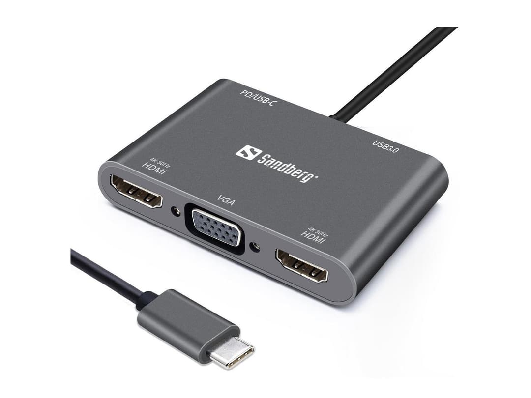 Sandberg USB-C Dock 2xHDMI+1xVGA+USB+PD 100W (136-35) - Image 1