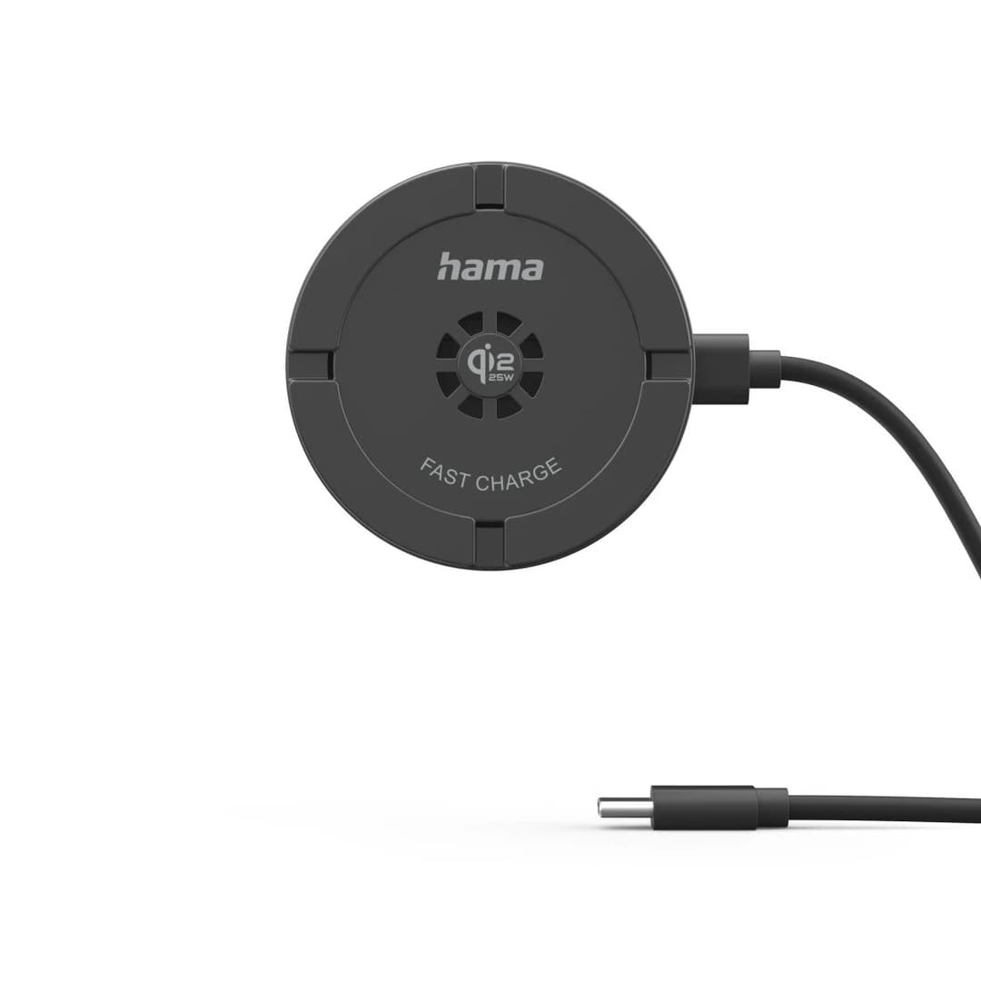 Hama Wireless Qi2 25W Active Air Cooling Charger, Inductive Charging Pad, Fast Charging, 25 W, black - Image 1
