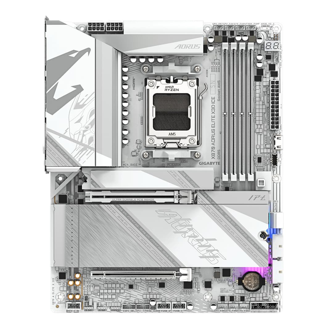 GIGABYTE X870 AORUS ELITE X3D ICE AMD X870 ATX Socket AM5 Motherboard - White - Image 2