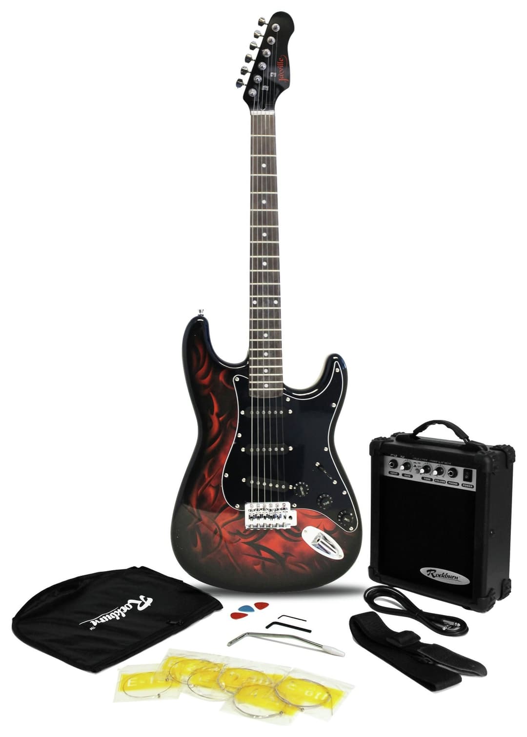 Jaxville ST1 Demon Full Size 39in Electric Guitar Pack with 10W Amp, Gig Bag, Strap, Lead, Spare Strings & Picks - Image 1