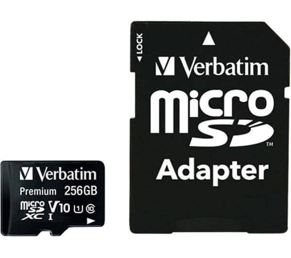 Verbatim Premium Class 10 UHS-I U1 V10 microSD Memory Card with SD Adapter - 256GB - Image 1