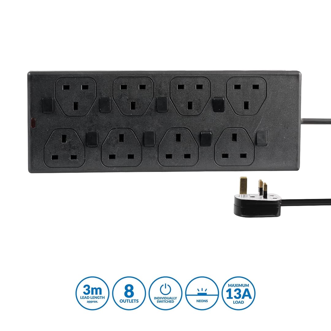 Pro Elec PEL00046 8 Way Individually Switched Extension Lead - Black - Image 2