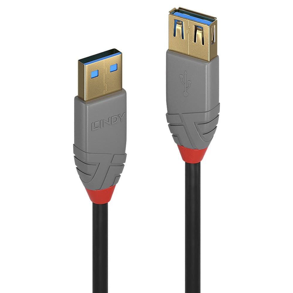 Lindy 0.5m USB 3.2 Gen 1 Type A Extension Cable, 5Gbps, Anthra Line, Black