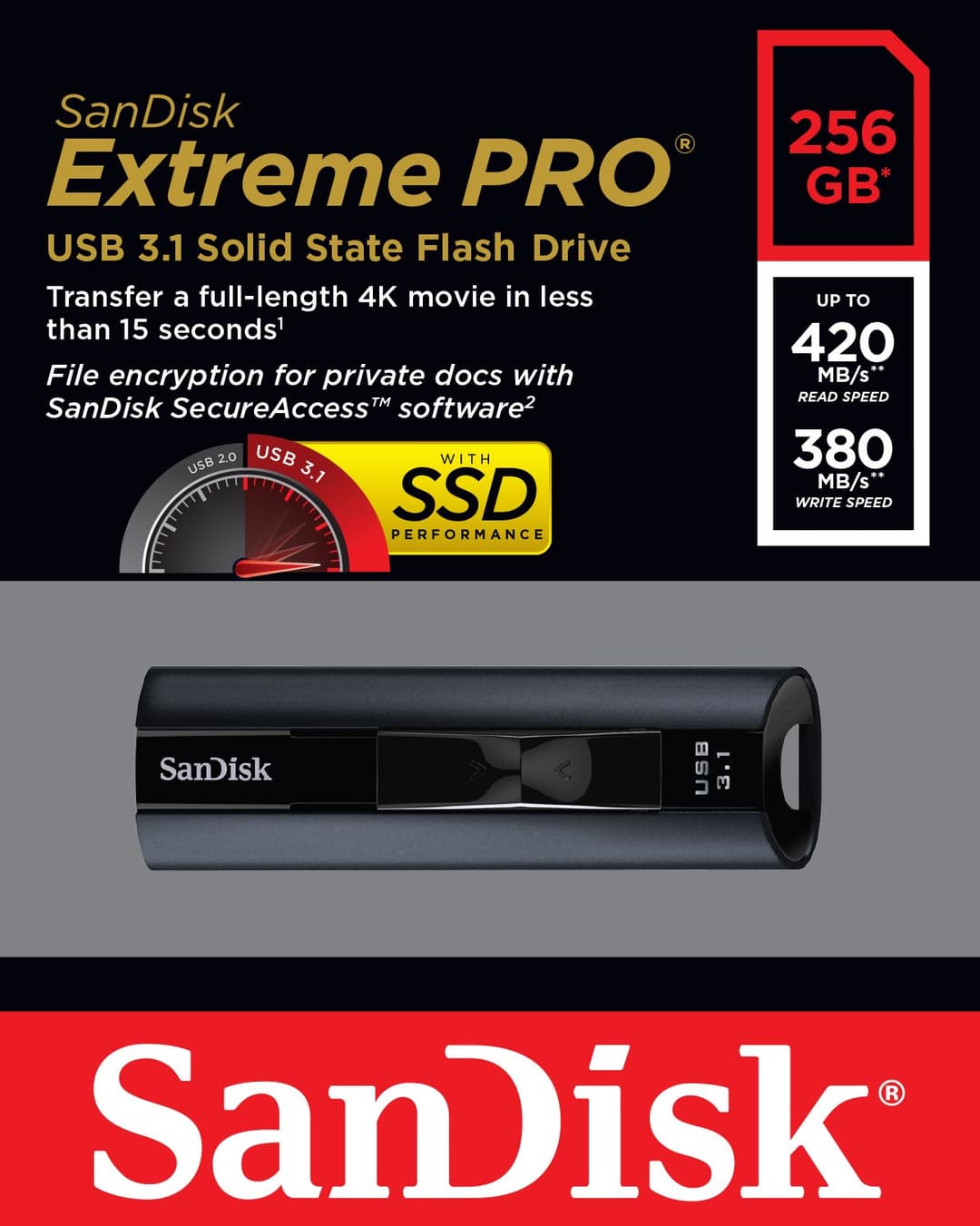 SanDisk Extreme Pro USB flash drive 256 GB USB Type-A 3.2 Gen 1 (3.1 Gen 1) Black - Image 7