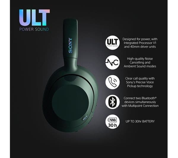 Sony ULT Wear (WH-ULT900N) Wireless Bluetooth Noise-Cancelling Over-Ear Headphones - Forest Gray - Image 2