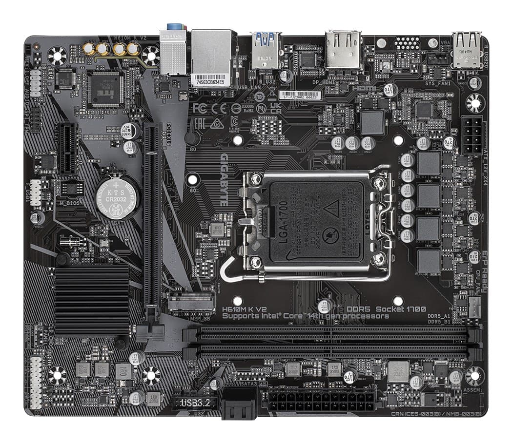 GIGABYTE H610M K V2 Motherboard - Intel Core 14th CPUs, up to 5600MHz DDR5, 1xPCIe 3.0 M.2, 1GbE LAN, USB 3.2 Gen 1 - Image 4