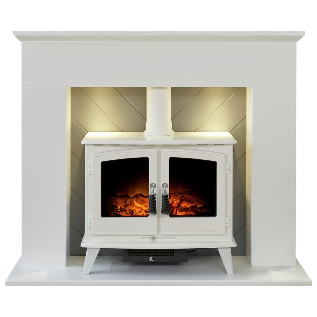 Adam Corinth 1.8kW Woodhouse Electric Stove - White And Grey - Image 1
