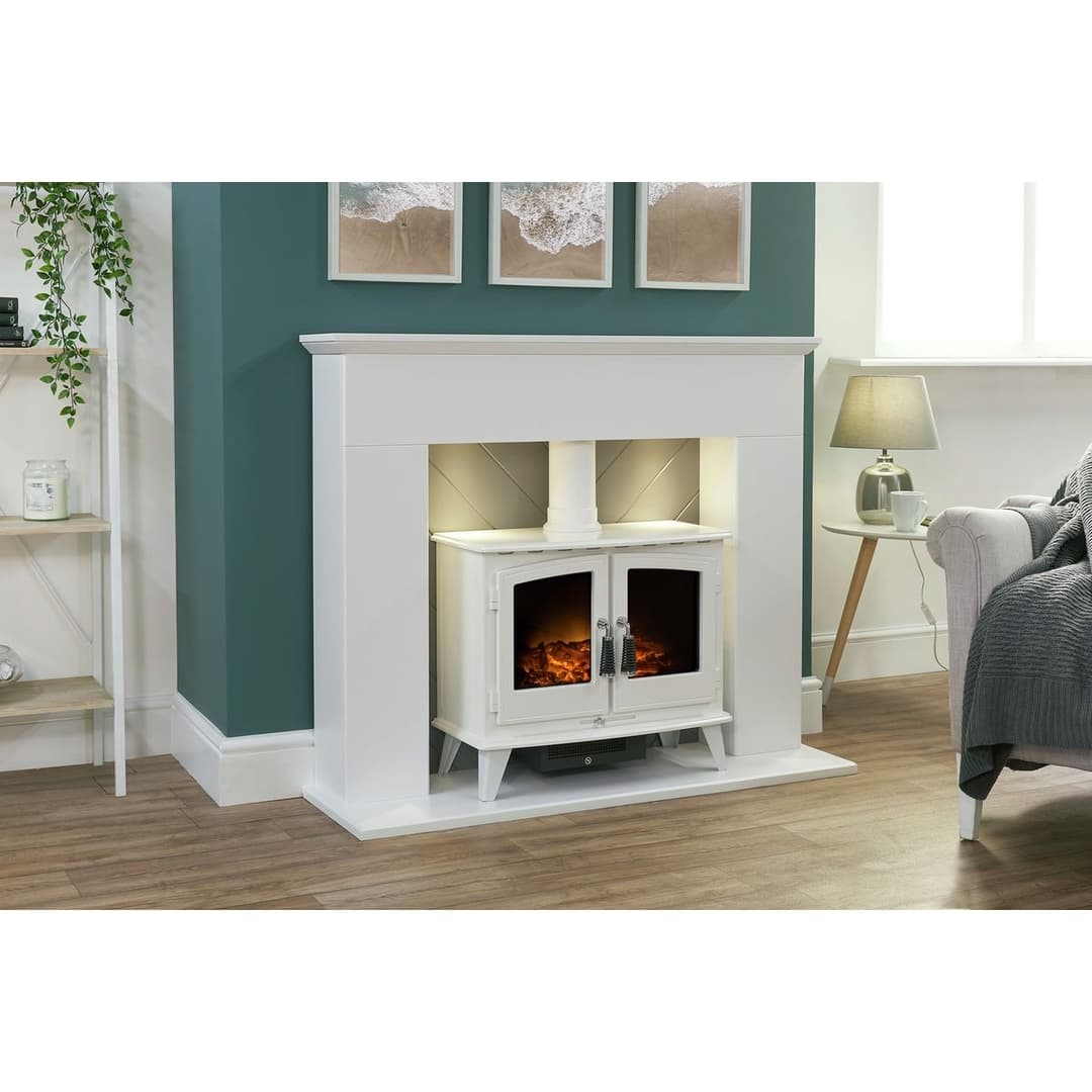 Adam Corinth 1.8kW Woodhouse Electric Stove - White And Grey - Image 2