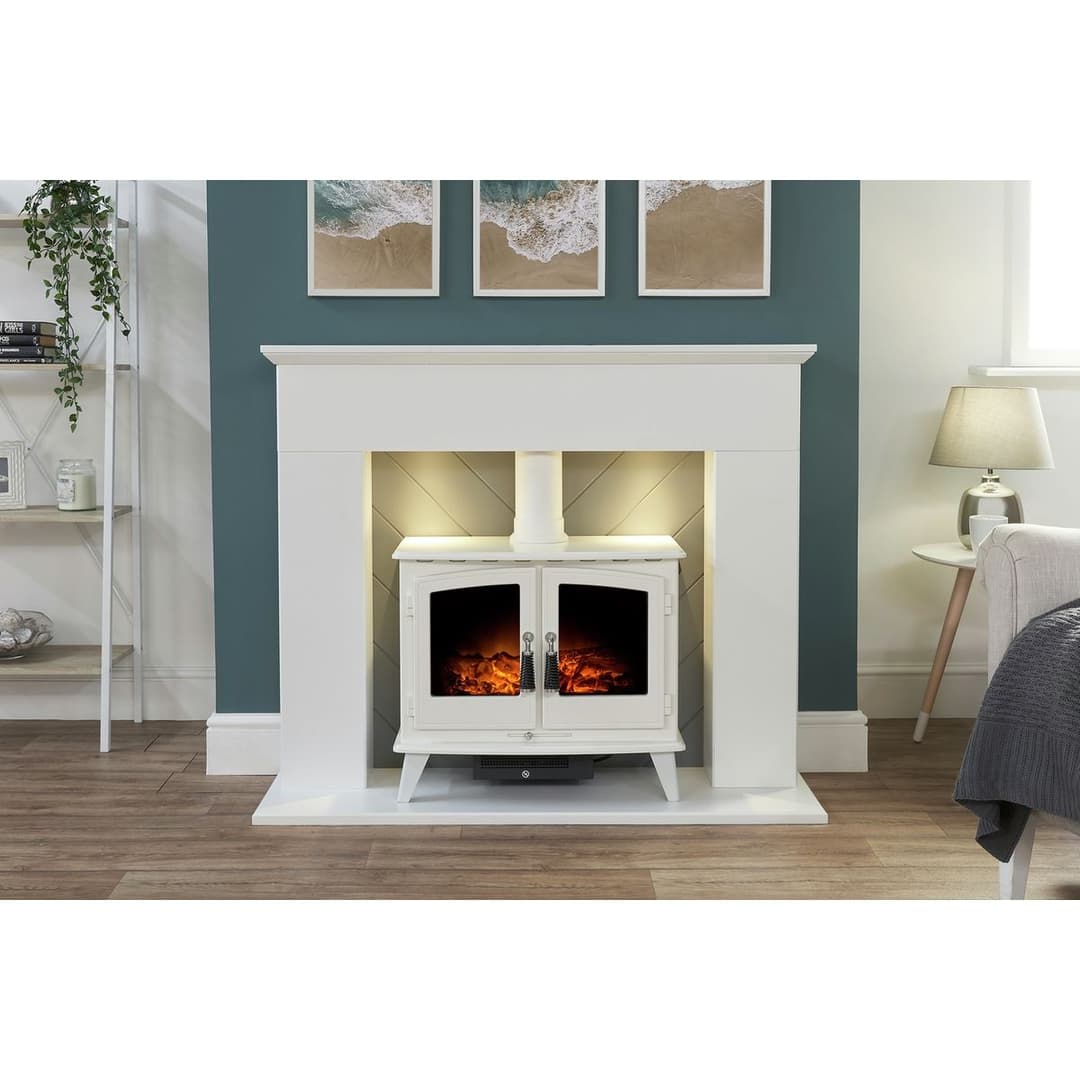 Adam Corinth 1.8kW Woodhouse Electric Stove - White And Grey - Image 5