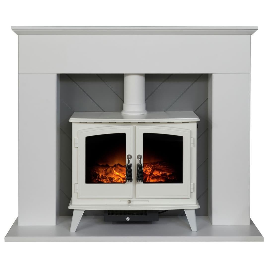 Adam Corinth 1.8kW Woodhouse Electric Stove - White And Grey - Image 6