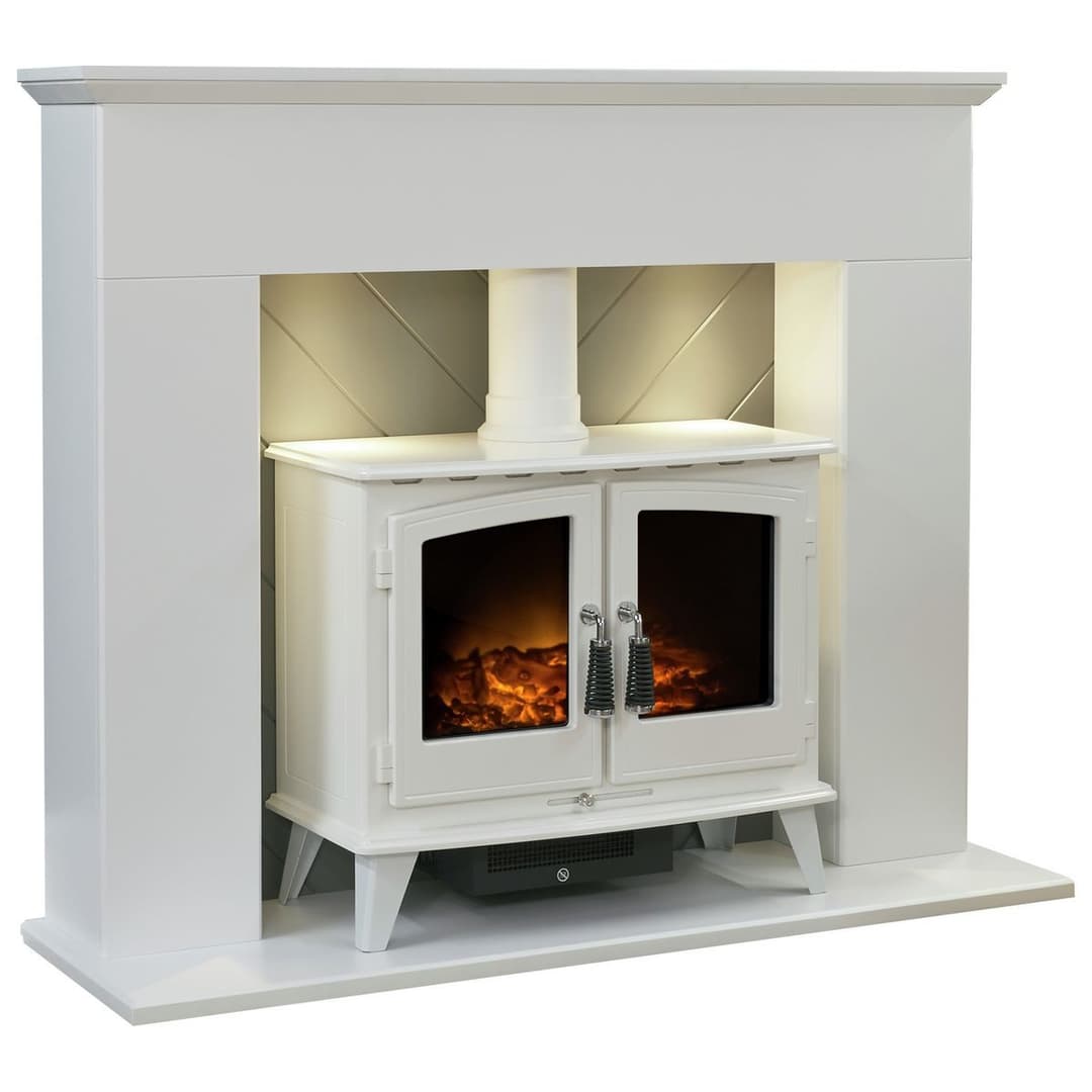 Adam Corinth 1.8kW Woodhouse Electric Stove - White And Grey - Image 7