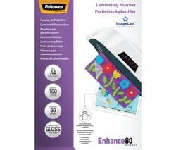 FELLOWES Enhance 80 Micron A4 Laminating Pouches - 100 Pack - Image 1