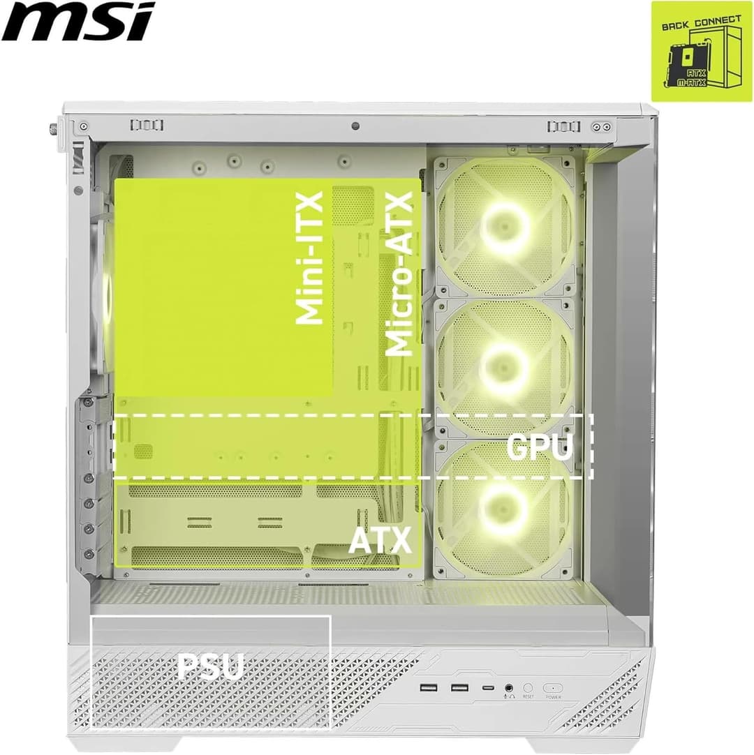 MSI MAG PANO 130R PZ ARGB Tempered Glass Mid Tower Gaming PC Case - White - Image 5