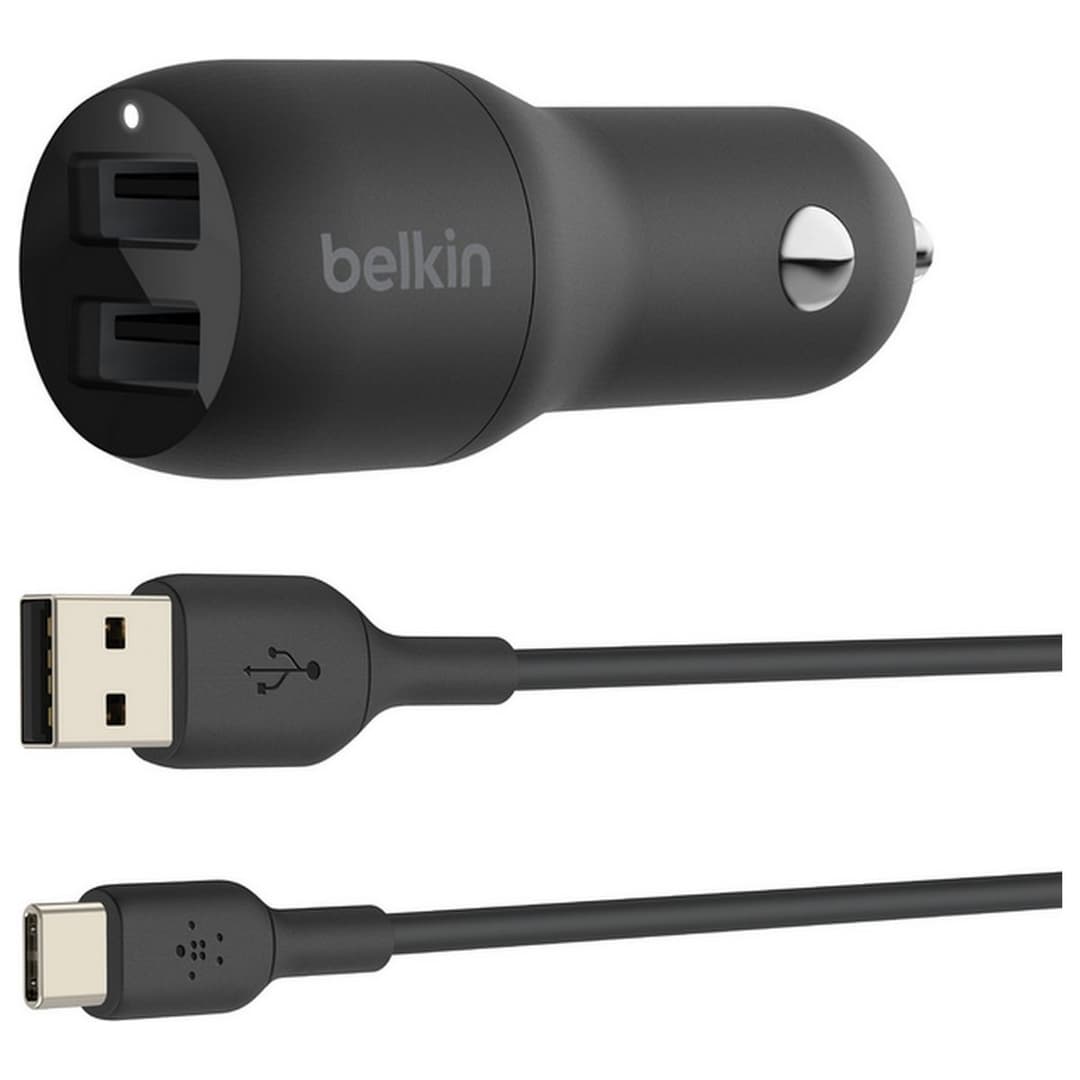 Belkin 24W USB-A Dual Port Car Charger & Cable - Image 1