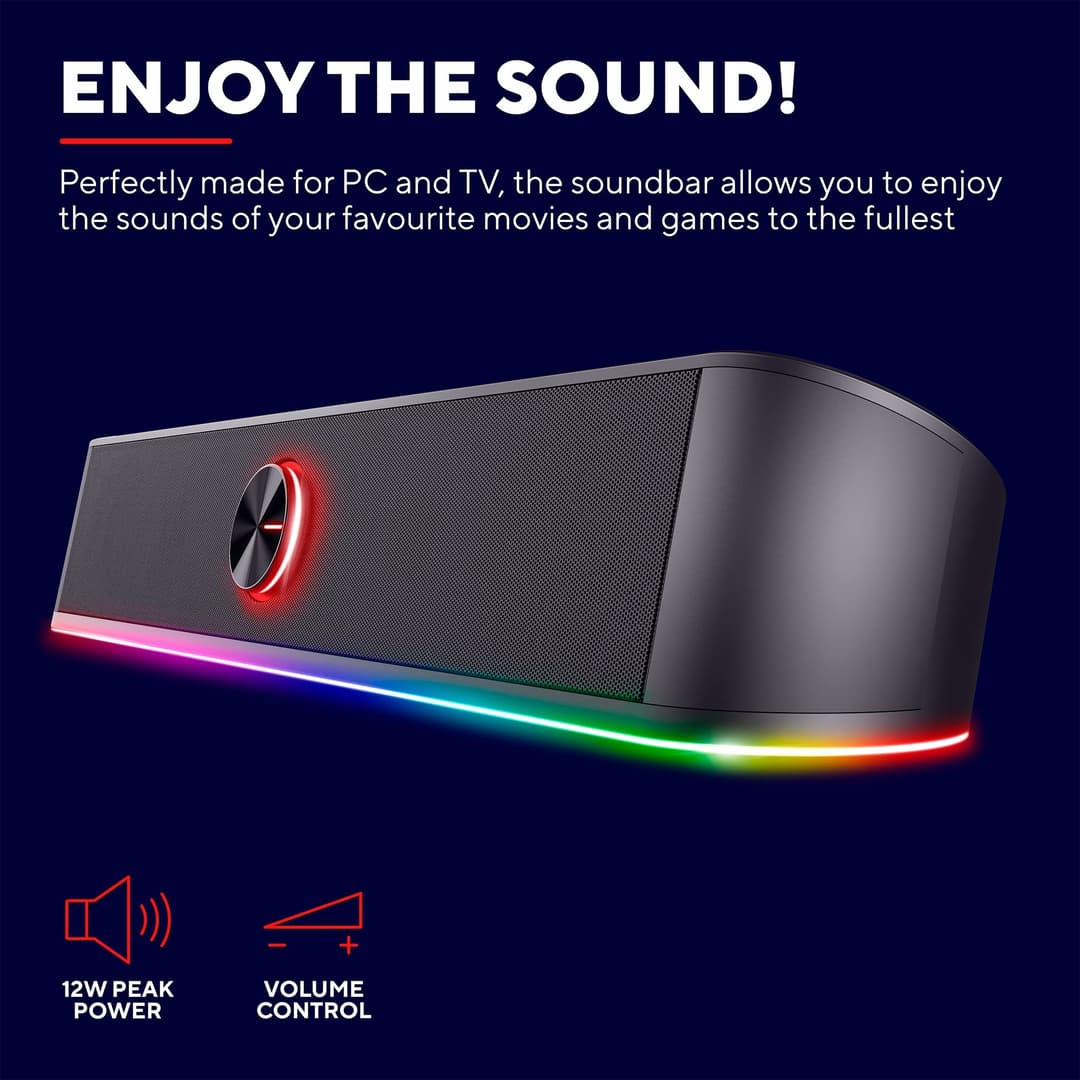 Trust Gaming GXT 619 Thorne RGB Illuminated Soundbar - Black - Image 2