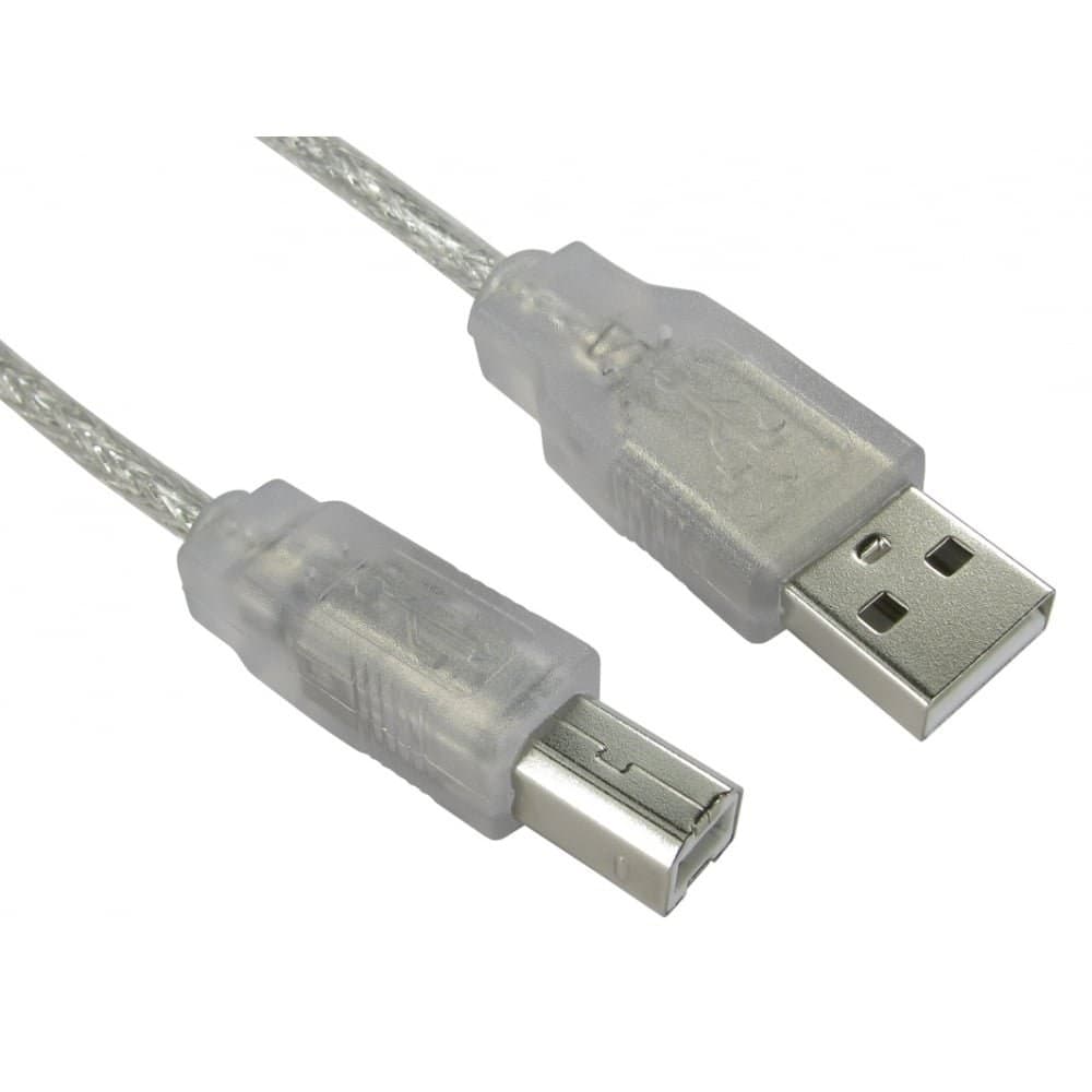 Cables Direct USB 2.0 Type A Male to Type B Male Cable 1.8m - Clear