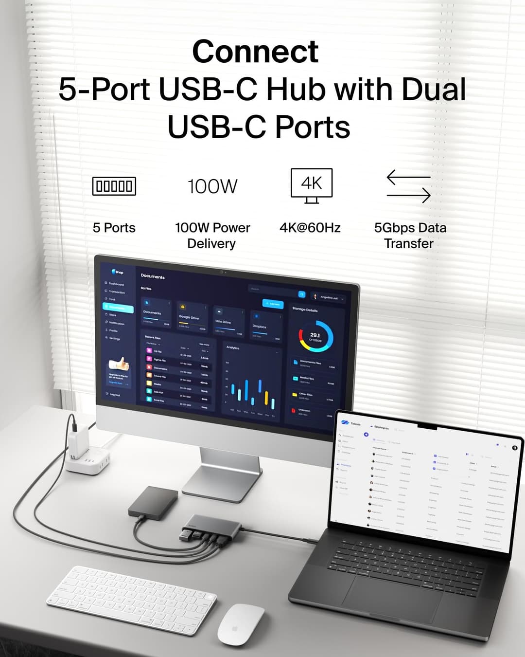 Belkin USB C Hub, 5-Port Hub w/ 4K HDMI Display @ 60Hz, 100W Power Delivery, Fast Data Transfer 5Gbps, USB C Multiport Adapter for MacBook, iPad Pro, Chromebook, & More - Upgraded HDMI 2.0 - Grey - Image 4