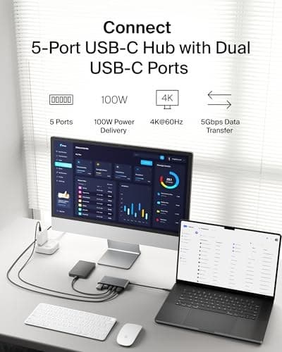 Belkin USB C Hub, 5-Port Hub w/ 4K HDMI Display @ 60Hz, 100W Power Delivery, Fast Data Transfer 5Gbps, USB C Multiport Adapter for MacBook, iPad Pro, Chromebook, & More - Upgraded HDMI 2.0 - Grey - Image 5